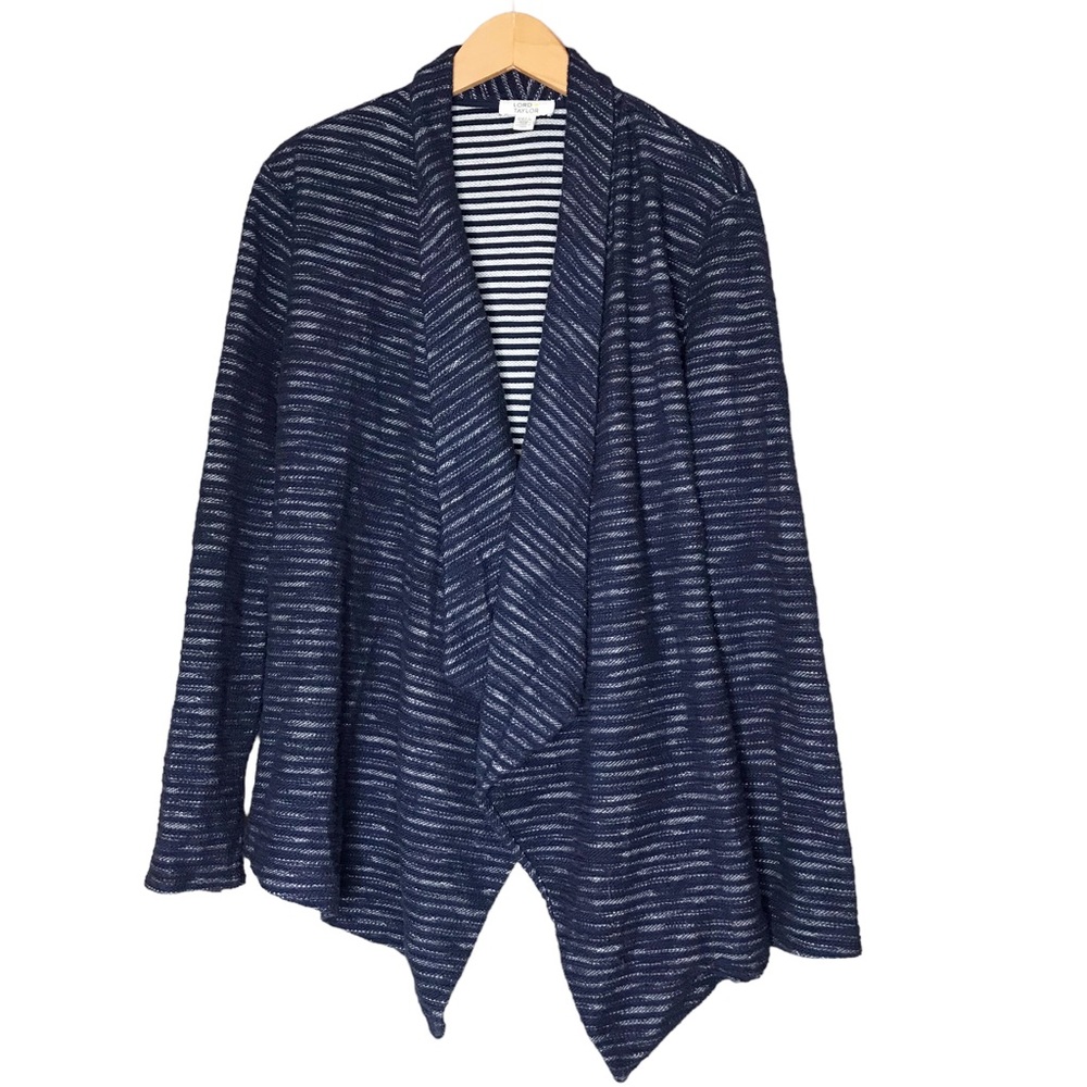 Lord & Taylor Cardigan Waterfall Open Stripes Cotton Blend Marled Women's XL